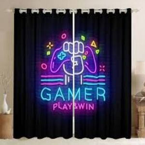 New SET OF 2 Gamer Play and Win Curtains for Teens/Boy  SZ 38W x 45L